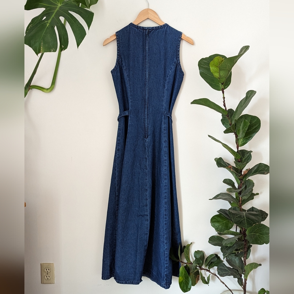Newport News Blue Denim Midi Dress with Embroidered Yoke - Picture 8 of 12